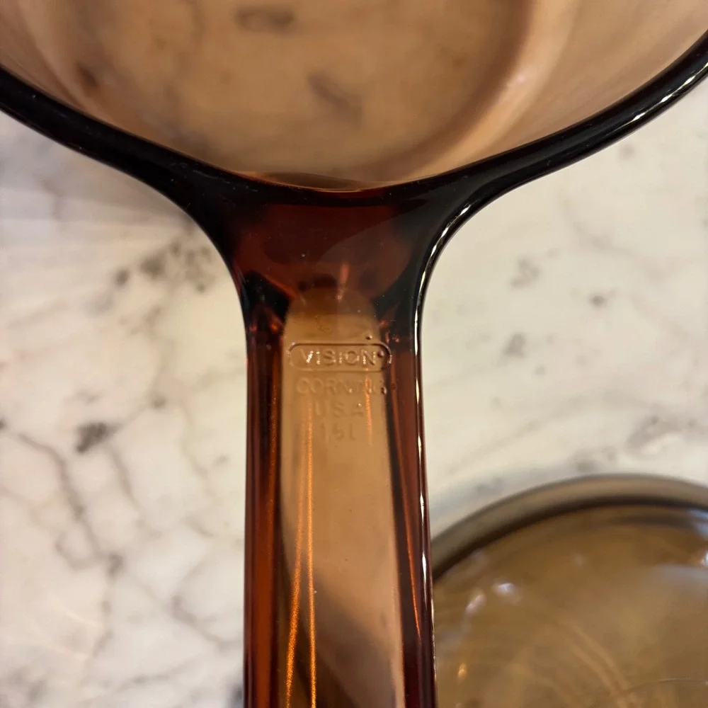 Visions Corning Amber Glass 1.5L Saucepan with Pyrex V-1.5-C Lid Made in USA